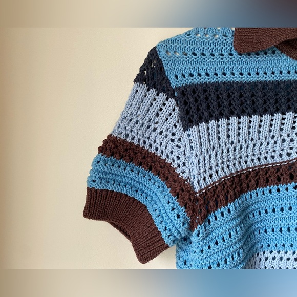 Zara crochet short sleeve striped top - Picture 7 of 12